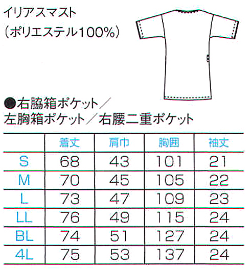 7028SC フォーク ナースウェア スクラブ 男性用 制電 吸汗速乾 FOLK