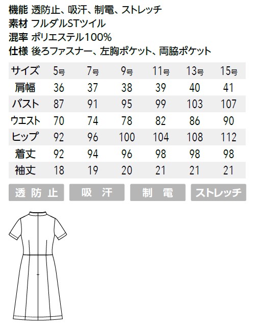 CL0181 チトセ キャララ エステ ワンピース 女性用 透け防止 吸汗 制電