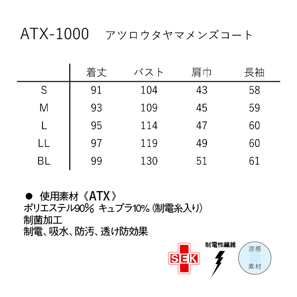 ATX1000 ナガイレーベン ドクターウェア アツロウタヤマ メンズコート 診察衣 シングルボタン 長袖 男性用 防護 ストレッチ 接触冷感 制電  吸水 防汚 透け防止 NAGAILEBEN 医療用 医者 医師 薬局 薬剤師 ドクター メンズ ドクターコート ジャケット 白衣ネット本店