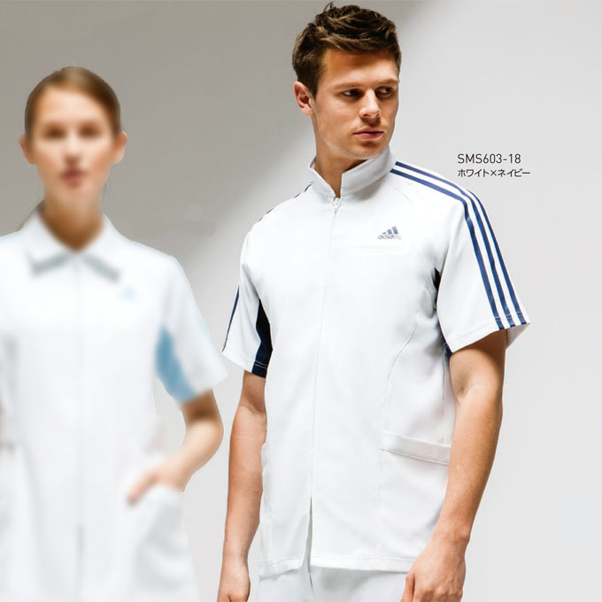 SMS603 adidas アディダス メンズジャケット(KAZEN）[白衣 ドクター 医師 ナースウェア 看護師 介護 男性用 病院 医院 ホワイト  サックス グレー ネイビー] 白衣ネット 本店